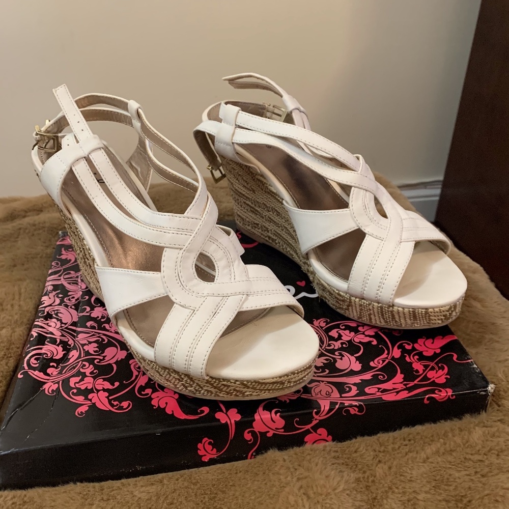 Qupid White Wedge Sandal
